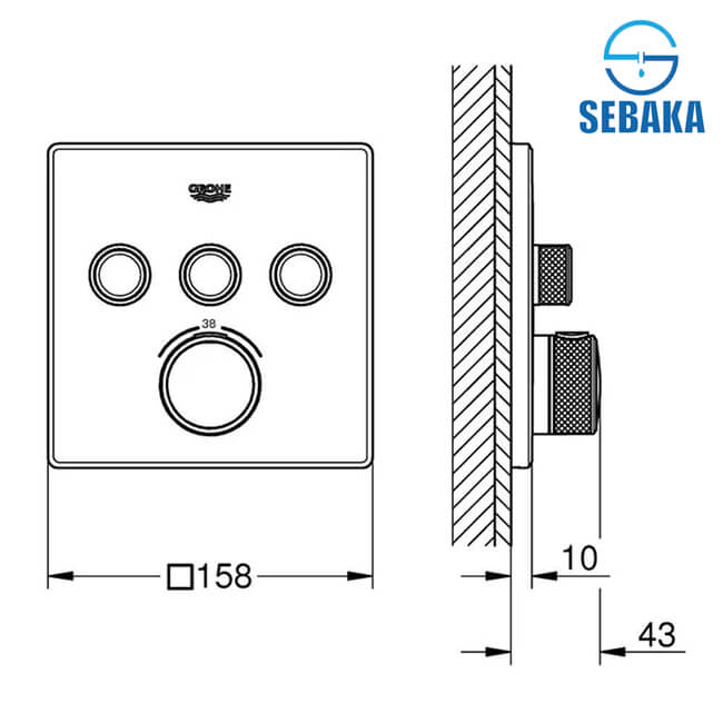 وش خلاط سمارت كنترول جروثيرم 3 مخرج المربع الدفن من جروهي Grohtherm 29126000 GROHE وش خلاط الدش/البانيو 3 مخرج المربع الدفن سمارت كنترول جروثيرم من جروهي Grohtherm SmartControl 29126000 GROHE