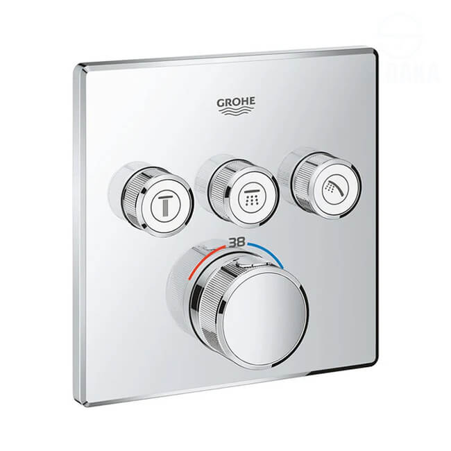 وش خلاط سمارت كنترول جروثيرم 3 مخرج المربع الدفن من جروهي Grohtherm 29126000 GROHE وش خلاط الدش/البانيو 3 مخرج المربع الدفن سمارت كنترول جروثيرم من جروهي Grohtherm SmartControl 29126000 GROHE