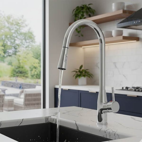 خلاط مطبخ شداد جولد جيزة لرش المياه برأس قابلة للسحب و الإفلات لون فضي Gold Kitchen Water Mixer