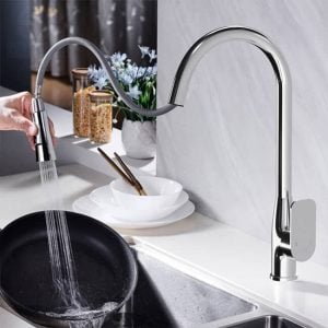 خلاط مطبخ شداد جولد جيزة لرش المياه برأس قابلة للسحب و الإفلات لون فضي Gold Kitchen Water Mixer