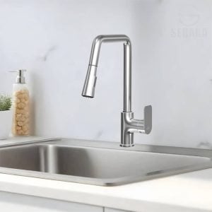 خلاط مطبخ شداد جولد كايرو لرش المياه برأس قابلة للسحب و الإفلات لون فضي Gold Kitchen Water Mixer