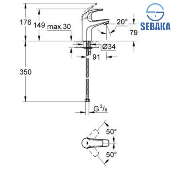 خلاط حوض باوكيرف من جروهي 32805000 GROHE BAUCURVE