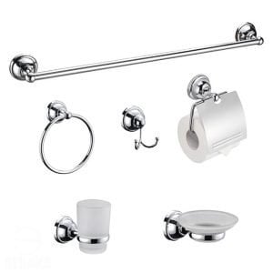 طقم إكسسوار الحمام كروم الاقتصادي لون فضي 6 قطعة Bath Accessories Chrome