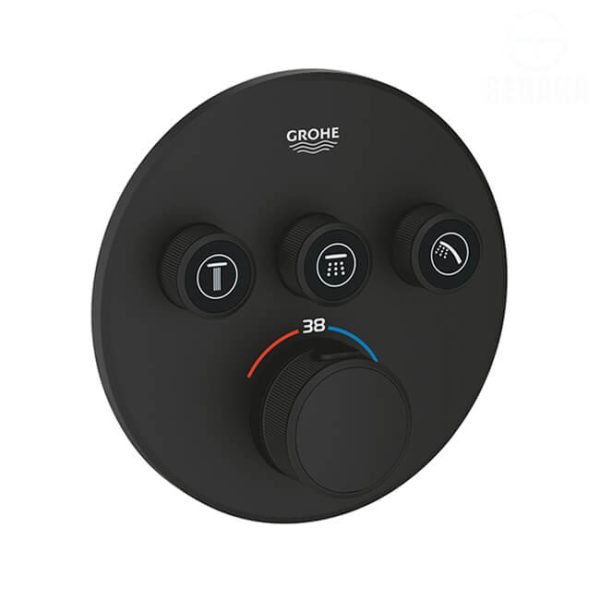 وش خلاط الدش/البانيو الدفن سمارت كنترول جروثيرم 3 مخرج المدور الاسود من جروهي Grohtherm SmartControl 29508KF0 GROHE