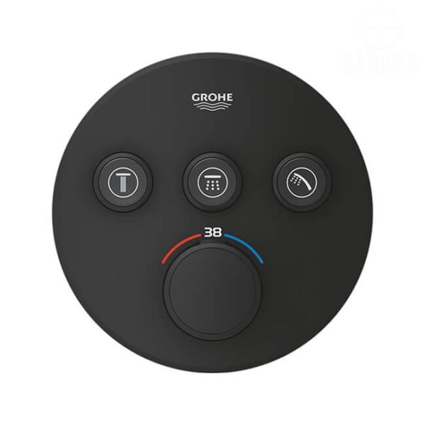 وش خلاط الدش/البانيو الدفن سمارت كنترول جروثيرم 3 مخرج المدور الاسود من جروهي Grohtherm SmartControl 29508KF0 GROHE
