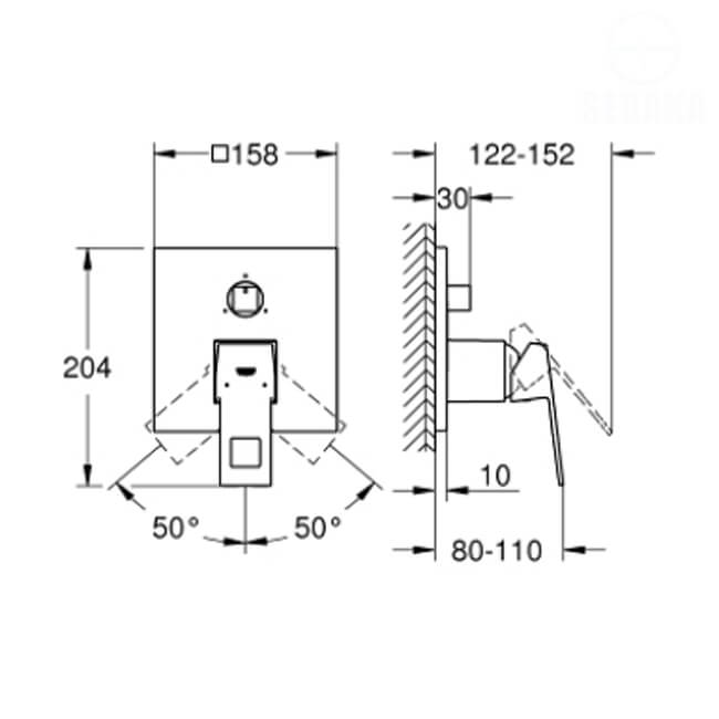 وش خلاط الدش/البانيو الدفن يوروكيوب 3 مخرج المربع من جروهي 24094000 GROHE EuroCube وش خلاط الدش/البانيو الدفن يوروكيوب 3 مخرج المربع من جروهي 24094000 GROHE EuroCube