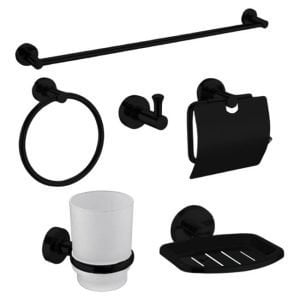 طقم إكسسوار الحمام لوكس الاقتصادي لون اسود 6 قطعة Bath Accessories LUX Black
