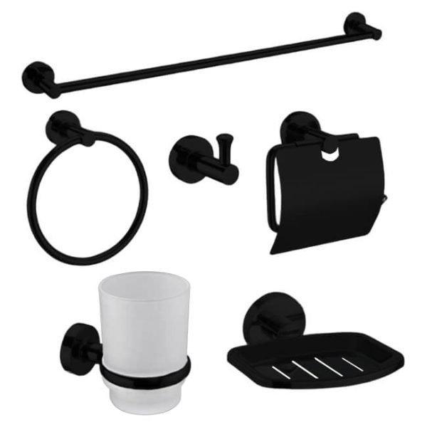 طقم إكسسوار الحمام لوكس الاقتصادي لون اسود 6 قطعة Bath Accessories LUX Black