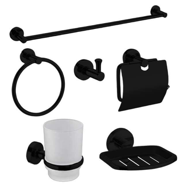 طقم إكسسوار الحمام لوكس الاقتصادي لون اسود 6 قطعة Bath Accessories LUX Black طقم إكسسوار الحمام لوكس الاقتصادي لون اسود 6 قطعة Bath Accessories LUX Black