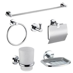 طقم إكسسوار الحمام لوكس الاقتصادي لون فضي 6 قطعة Bath Accessories LUX