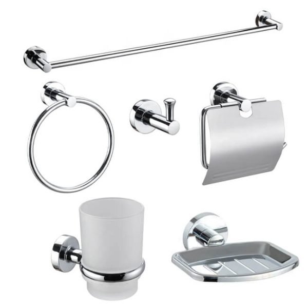 طقم إكسسوار الحمام لوكس الاقتصادي لون فضي 6 قطعة Bath Accessories LUX