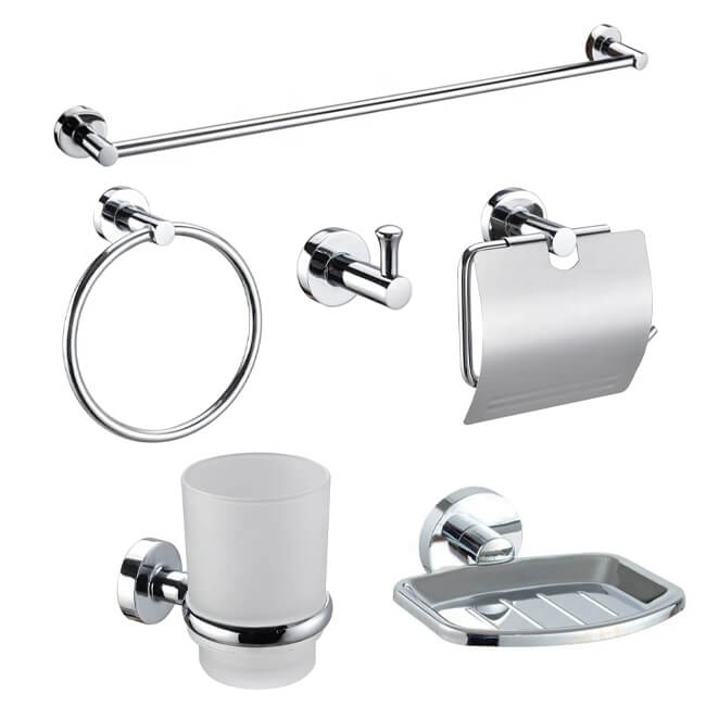 طقم إكسسوار الحمام لوكس الاقتصادي لون فضي 6 قطعة Bath Accessories LUX طقم إكسسوار الحمام لوكس الاقتصادي لون فضي 6 قطعة Bath Accessories LUX