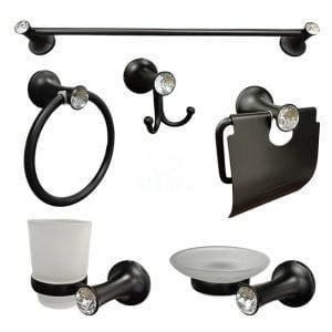 طقم إكسسوار الحمام جواهر لون اسود 6 قطعة Bath Accessories Black