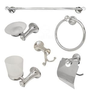 طقم إكسسوار الحمام جواهر لون فضي 6 قطعة Bath Accessories Gawaher