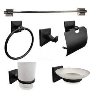 طقم إكسسوار الحمام جلاكسي الاقتصادي لون اسود 6 قطعة Bath Accessories Galaxy Black