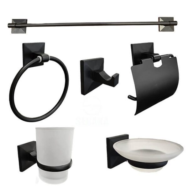 طقم إكسسوار الحمام جلاكسي الاقتصادي لون اسود 6 قطعة Bath Accessories Galaxy Black