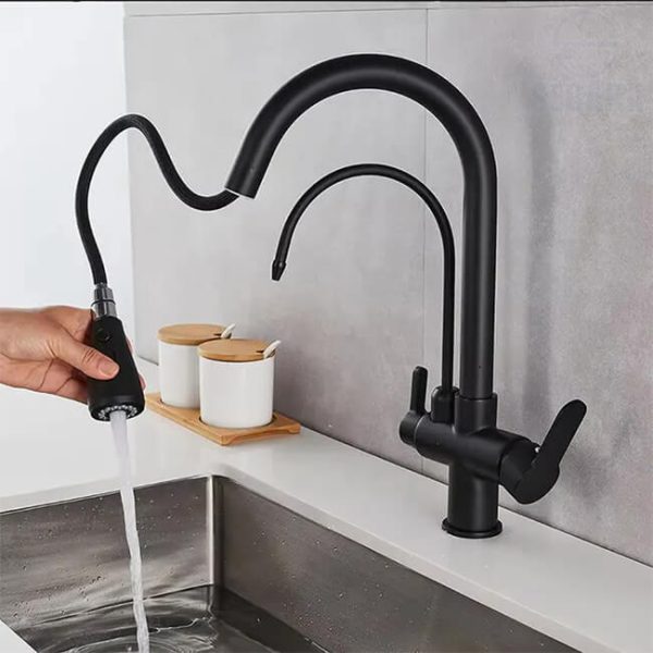 خلاط مطبخ شداد بحنفية الفلتر لون اسود برأس متحركة قابلة للسحب Black Sprayer