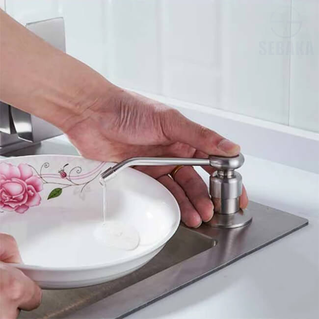 خزان الصابون لحوض المطبخ الاستانلس بالكامل ضاغط صابون يثبت في فتحة الحوض أو الرخام Soap Dispenser خزان الصابون لحوض المطبخ الاستانلس بالكامل ضاغط صابون يثبت في فتحة الحوض أو الرخام Soap Dispenser