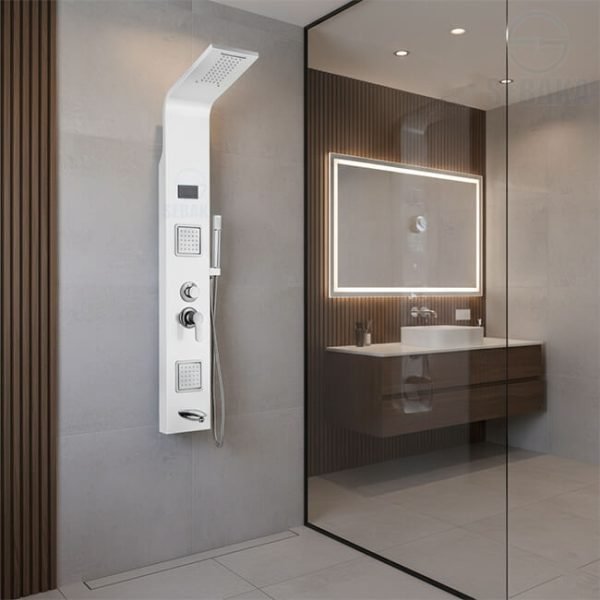 شاور بانل هانز ميكس لون ابيض 5×1 بالشاشة الديجيتال و اضاءة علوية و الشلال HANZ Mix Shower Panel