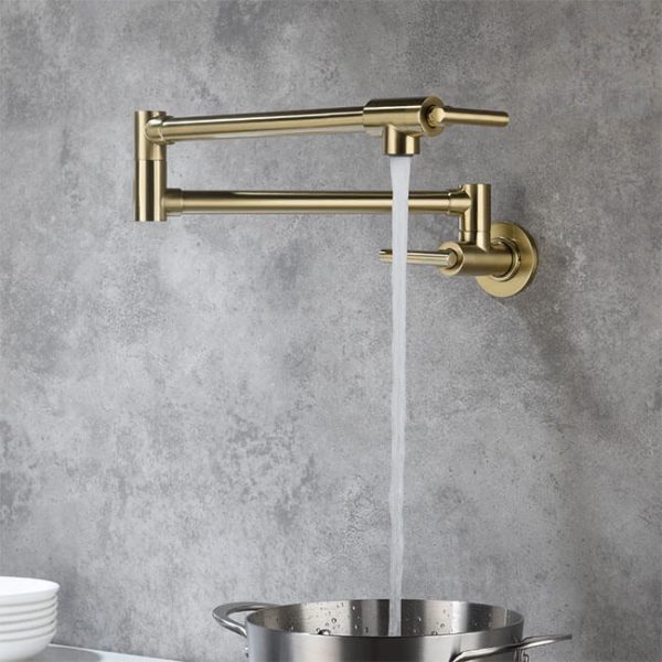 حنفية حائط مفصلية للبوتاجاز أو حوض المطبخ بارد فقط لون ذهبي مط Pot Filler Brushed Gold