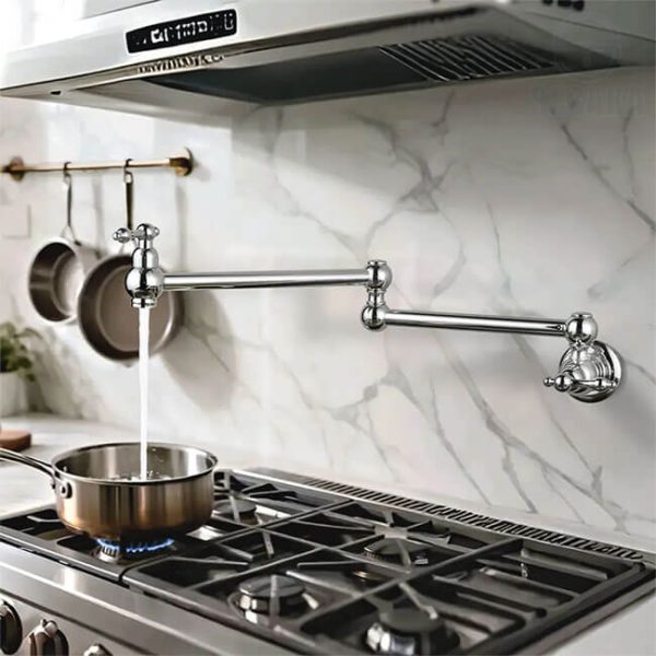 حنفية حائط مفصلية للبوتاجاز أو حوض المطبخ بارد فقط لون فضي لامع Pot Filler Chrome