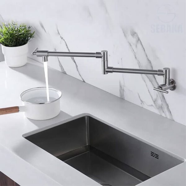 حنفية حائط مفصلية للبوتاجاز أو حوض المطبخ بارد فقط لون فضي مط Pot Filler Brushed Chrome