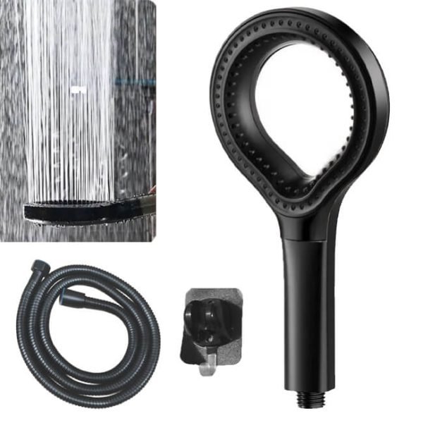 سماعة الدش Fountain السوداء بالحامل و الخرطوم Black Shower
