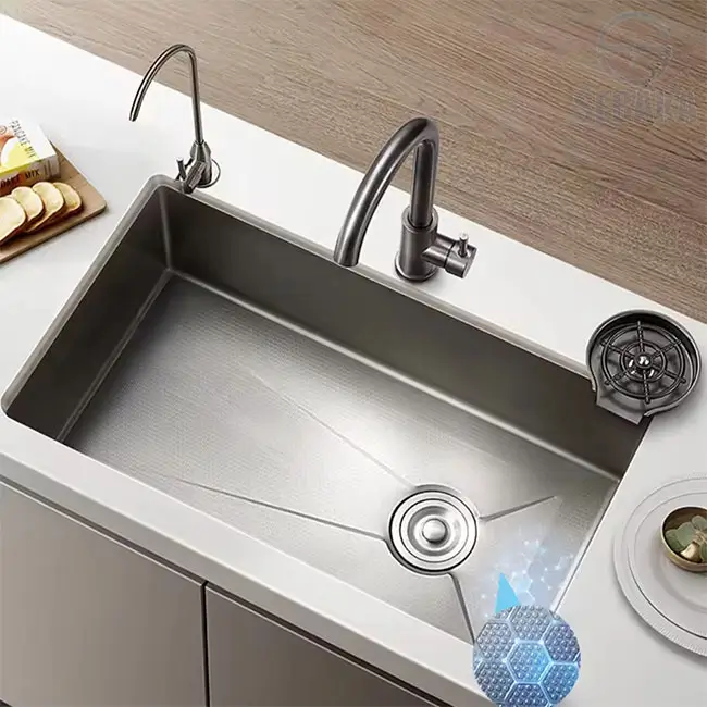 حوض مطبخ هاندميد 60 × 45 سم فلات تحت الرخام استانلس 304 سمك 3 مم لون اسود HandMade Kitchen Sink حوض مطبخ هاندميد 60 × 45 سم فلات تحت الرخام استانلس 304 سمك 3 مم لون اسود HandMade Kitchen Sink