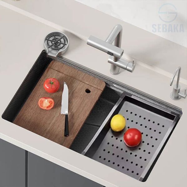 حوض مطبخ هاندميد 60 × 45 سم فلات تحت الرخام استانلس 304 سمك 3 مم لون فضي HandMade Kitchen Sink