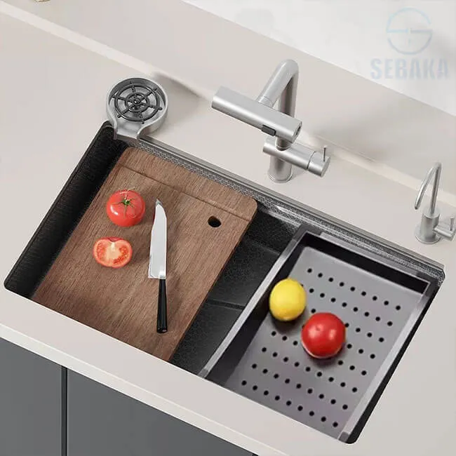 حوض مطبخ هاندميد 60 × 45 سم فلات تحت الرخام استانلس 304 سمك 3 مم لون اسود HandMade Kitchen Sink حوض مطبخ هاندميد 60 × 45 سم فلات تحت الرخام استانلس 304 سمك 3 مم لون فضي HandMade Kitchen Sink