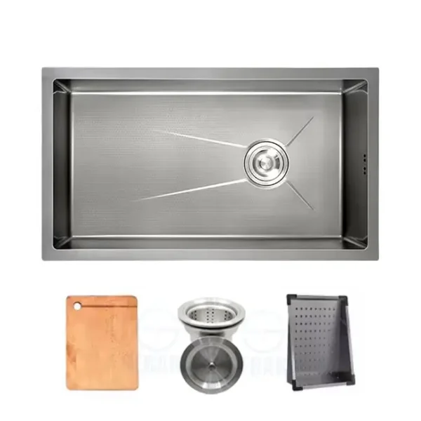 حوض مطبخ هاندميد 60 × 45 سم فلات تحت الرخام استانلس 304 سمك 3 مم لون اسود HandMade Kitchen Sink