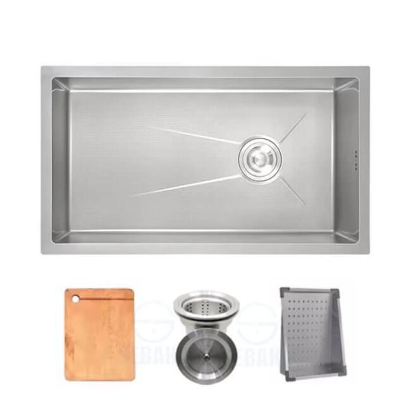 حوض مطبخ هاندميد 60 × 45 سم فلات تحت الرخام استانلس 304 سمك 3 مم لون فضي HandMade Kitchen Sink