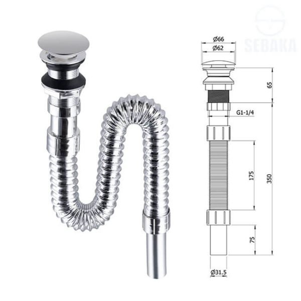 سيفون صرف حوض الحمام التاتش لون فضي Chrome Drain