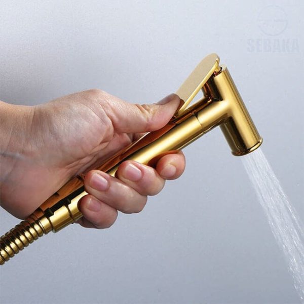 شطاف خارجي ذهبي نحاس بالخرطوم و الحامل بخاخ الحمام سليم جولد Slim Gold