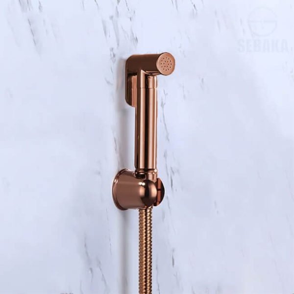 شطاف خارجي روزجولد نحاس بالخرطوم و الحامل بخاخ الحمام سليم روز Slim RoseGold