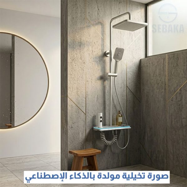 مسطرة الدش البيانو وايت 4*1 بالخلاط و الشاشة الديجيتال و الليد و السماعة و يد رشاش لون أبيض