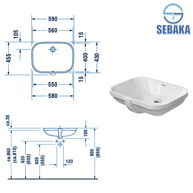 حوض دي كود 56*40 سم تحت الرخام 033856 من ديورافيت D-Code Duravit (طلب مسبق) حوض دي كود 56*40 سم تحت الرخام 033856 من ديورافيت D-Code Duravit