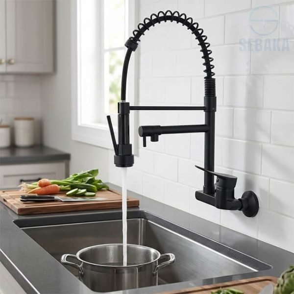 خلاط مطبخ شيف حائطي 2×1 لون اسود بمخرجين للمياه Wall Chef
