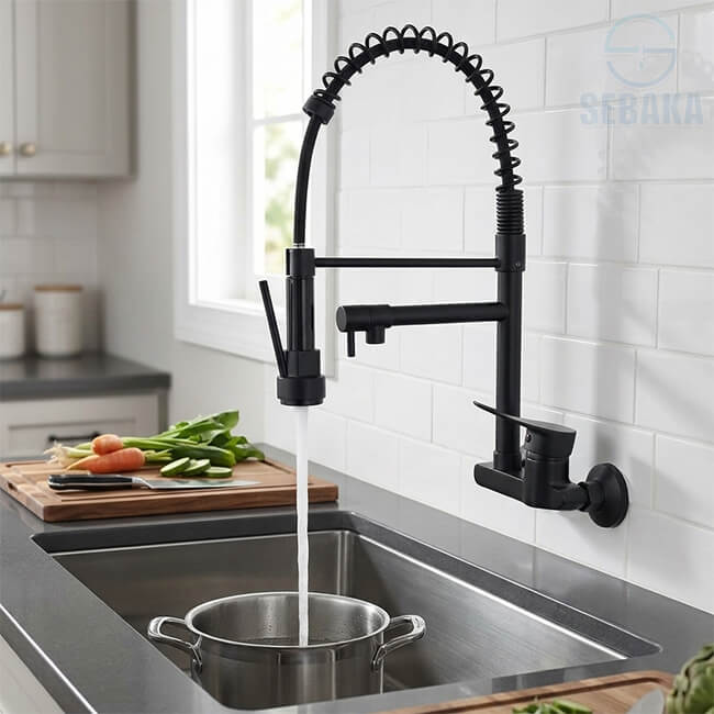 خلاط مطبخ شيف حائطي 2×1 لون اسود بمخرجين للمياه Wall Chef خلاط مطبخ شيف حائطي 2×1 لون اسود بمخرجين للمياه Wall Chef