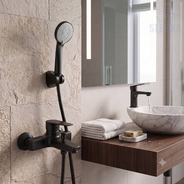 طقم خلاط ايطالي اسود هاندميكسر مع طابق الحوض وسماعة دش TH Made In Italy