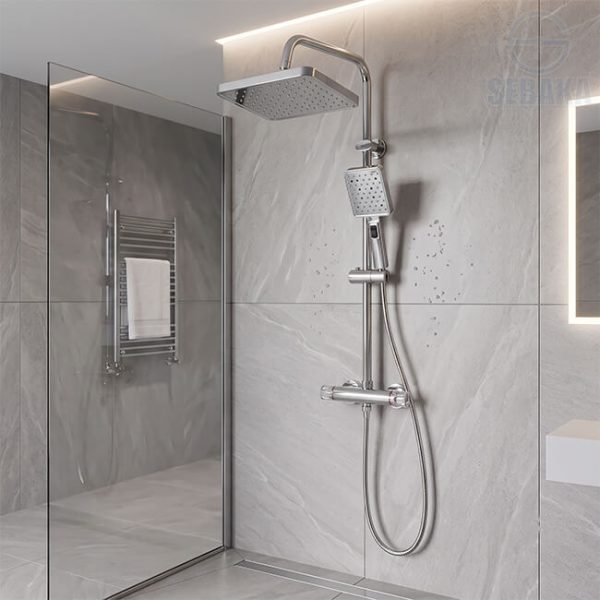 عامود مسطرة الدش ميرور 2*1 فضي لامع Mirror Shower Set