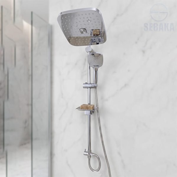 عامود مسطرة الدش كيوبي 2*1 فضي لامع Cubey Shower Set
