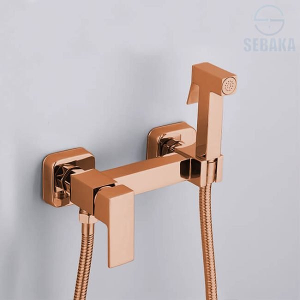 خلاط شطاف روزجولد سكوير هاندميكسر سخن و بارد باليد النحاس و الخرطوم Square RoseGold