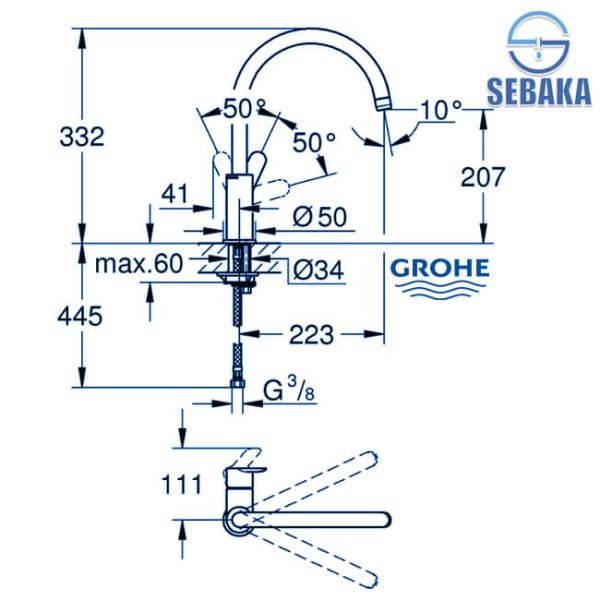 خلاط مطبخ جروهي باو ايدج 31367000 GROHE BAUEDGE
